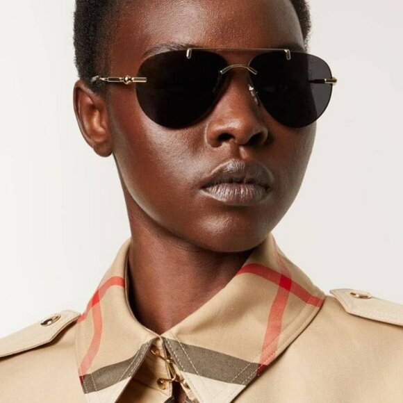 Burberry BE3151 110987 BRAND NEW Sunglasses Gold Dark Grey Pilot Unisex - Picture 4 of 11